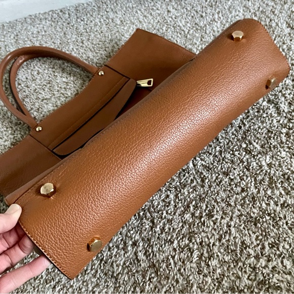 Rebecca Minkoff Caramel Brown Pebbled Leather Tote Bag Purse Black Lining - Picture 15 of 16